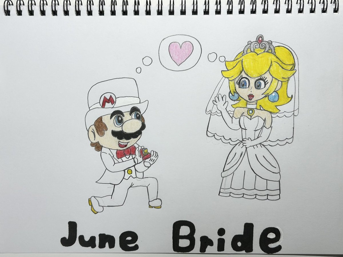 ジューンブライドのマリオとピーチ姫を描いてみた！#マリオ #ピーチ姫 #マリオオデッセイ #マリピチ #ピチマリ #mario  #princesspeach #marioodyssey #ジューンブライド #junebride #結婚 #wedding 動画はこちら！→  https://t.co/MbfAEHVxBh, image size:1200x900