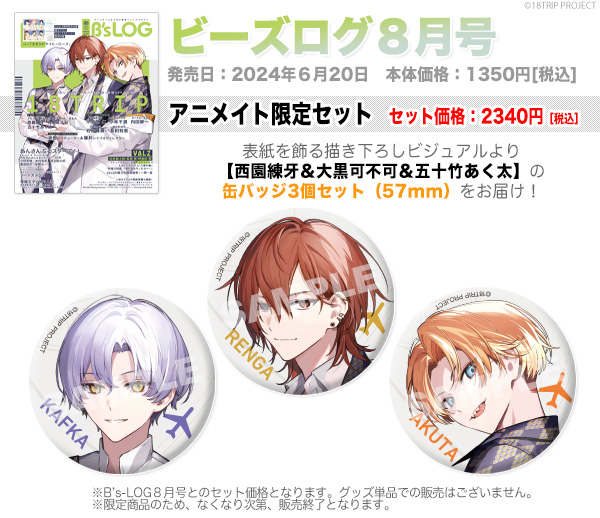 20点　エイトリ　B's-LOG 缶バッジ 棗夜鷹　ビーズログ 18TRIP