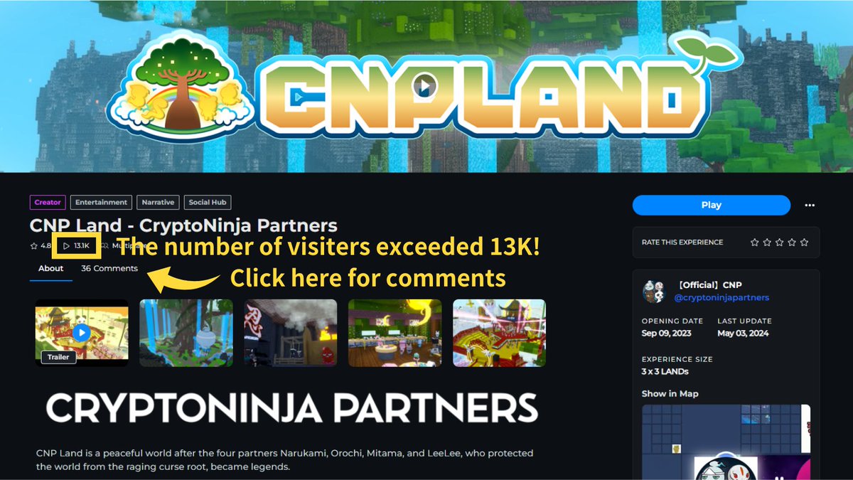 ＼The number of visitors has exceeded 13K!／

It has been one year and nine months since the development of #CNPLand began!

✅Beautiful world in #TheSandbox 
✅Available areas: 
Heavenly Realm, Koka, Iga no sato
*Visit from the reply section!
✅We look forward to your comments😊