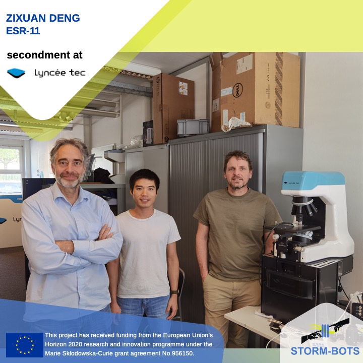 New STORM-BOTS secondment! ✈️
 Zixuan Deng (ESR-11) has visited the Partner Organisation #lynceetec exploring the world of Digital Holographic Microscopy and 4D tracking 🔬 under the supervision of Yves Emery and Etienne Cuche (CEO and CTO of #lynceetec respectively).