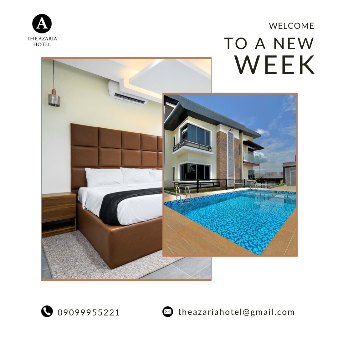 Embrace the new week with enthusiasm.

Happy Monday!

For Reservations ☎️ 0909 995 5221

#kelly #yahoo #viral 

#theazaria #theazariahotel #theazariaapartments #shortletsinlekki #shortletinlagos #shortlet #shortlethomes