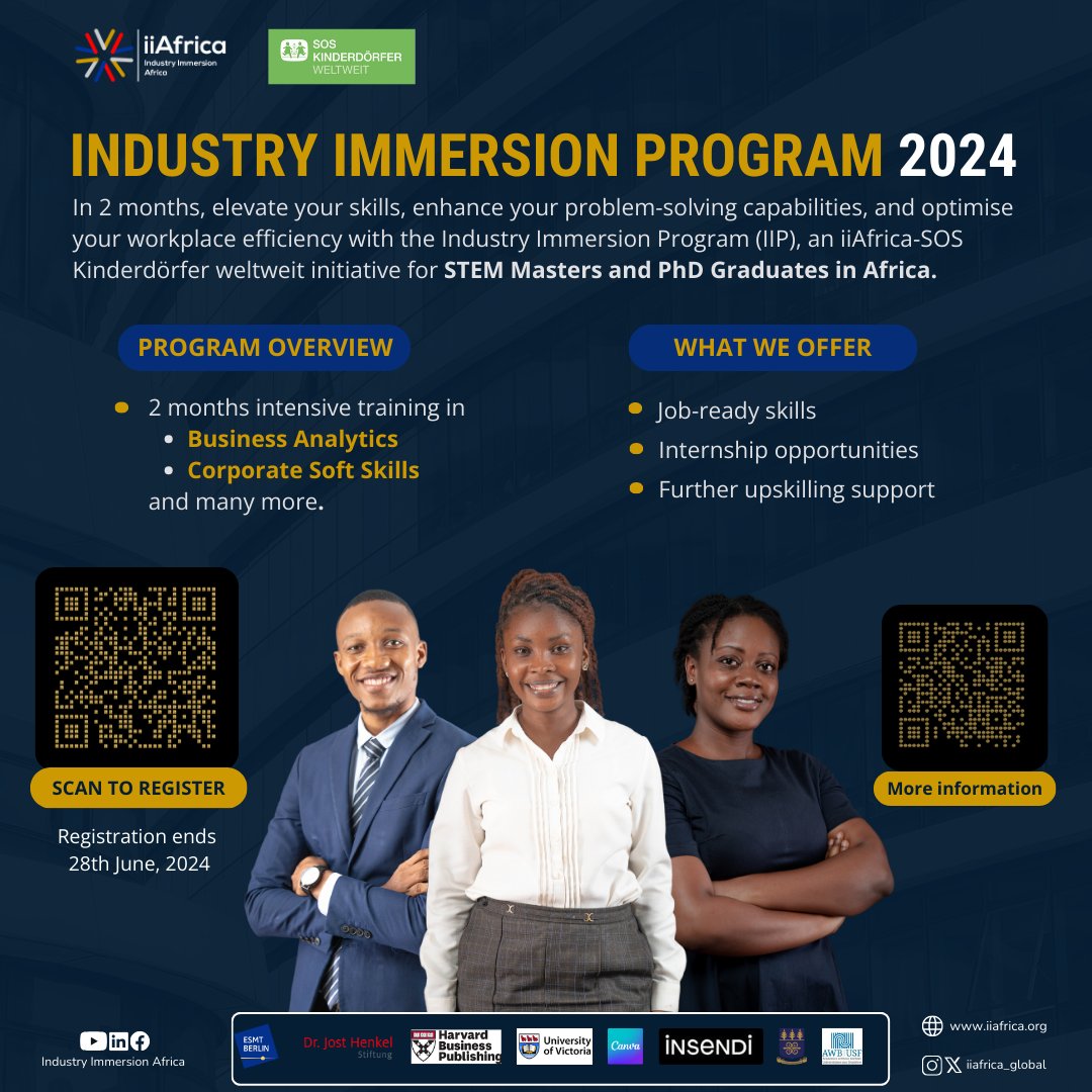 iiafrica_global's tweet photo. Are you a Masters or PhD #STEMgraduate?
Meet like-minded young African professionals; gain practical, skills-based training; and be poised to contribute to Africa's economic transformation.
๐ https://t.co/9fhIxWqiCn
#iiAfrica #IIP #IndustryImmersionProgram #STEMeducation https://t.co/56HxTIqhPM