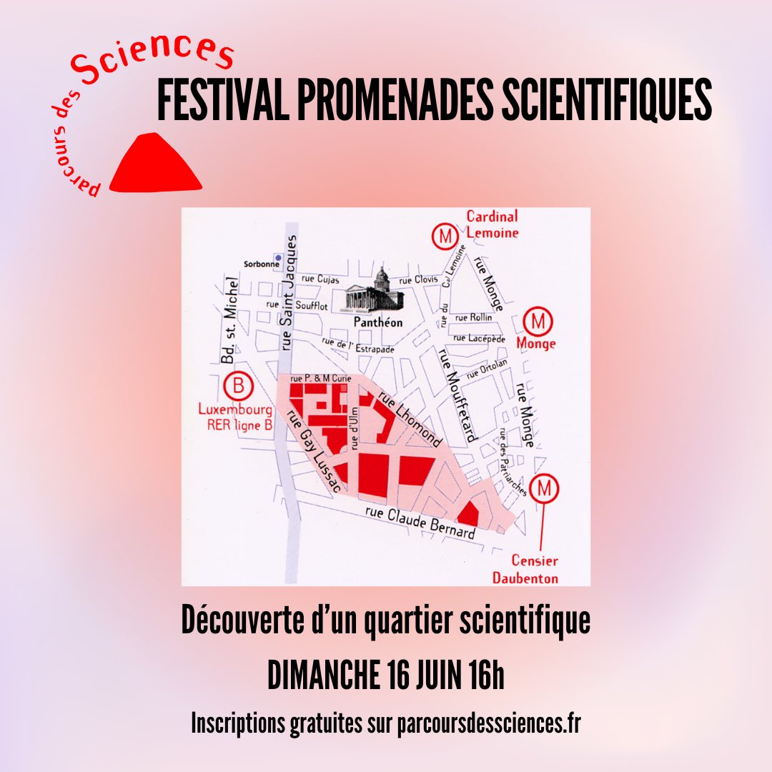 Dimanche 16 Juin à 16h #PromenadeScientifique "Découverte d'un quartier scientifique"✨

🎟️ Gratuit sur inscription :
parcoursdessciences.fr 

#parcoursdessciences #promenadesscientifiques #science #paris #quartierlatin #promenadescientifique
