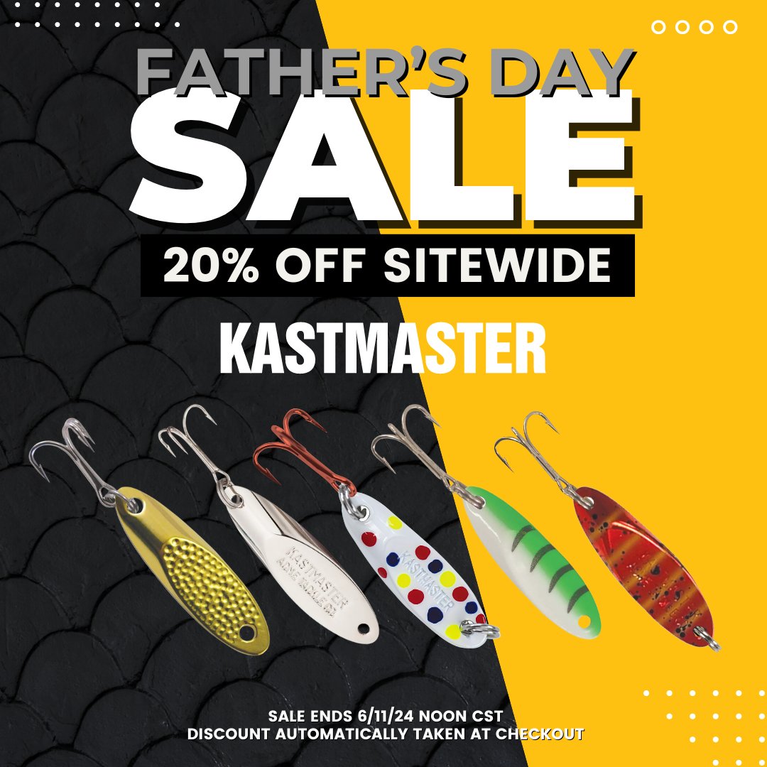 AcmeTackle's tweet photo. Reel in Dad's dream gift this Father's Day! Get 20% off sitewide at ACME Tackle, including our legendary Kastmasters! Don't miss out, shop now! 
*discount automatically taken at checkout
Start shopping now: https://t.co/jgjLBWWrYP https://t.co/xibEQeUifM