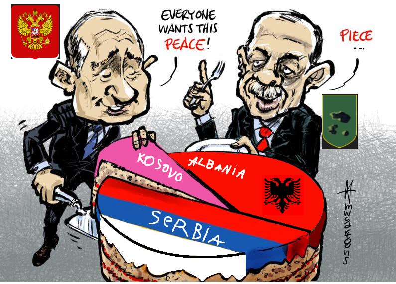 valaneymapper's tweet photo. #Serbia reluctantly accepted a #peace made up by #Russia. @AlbanianDiplo @EUinAlbania @Serbia @FSSrbije @SerbianGov @SerbianPM @SerbianGov @OKSrbije #serbia #albania #kosovo #valaney #enderen #russia #putin @cartoonmovement @CartooningPeace @Joop_nl https://t.co/oxn5egVwLv
