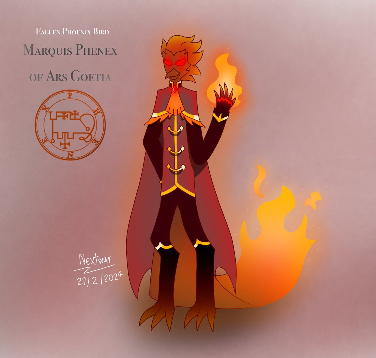 NextwarX's tweet photo. Come back from Death with a Helluva Boss OC!

The Great Marquis of Ars Goetia, Phenex! And the Fallen Phoenix Bird!

#HelluvaBossOC https://t.co/dKMd7haJm2
