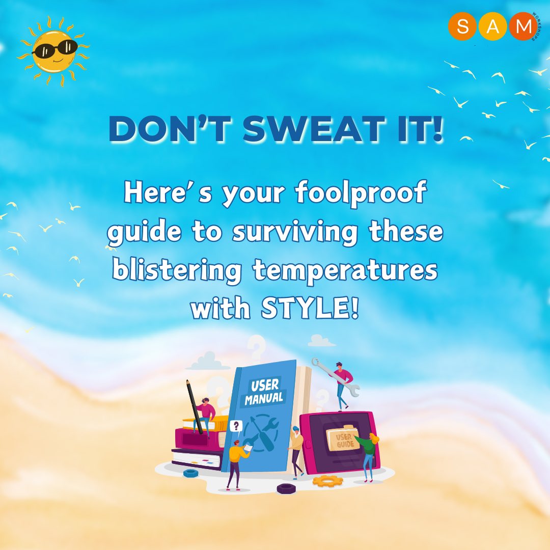 SAMWorkshops's tweet image. Beat the heat in style. Vote for your favorite tip from our list below, or share your own in the comments!☀️😅

1. Wear light-colored, breathable clothing.
2. Stay hydrated with plenty of water.
3. Exercise in the early morning or late evening. (1/2) #Heatwave #SAMworkshops