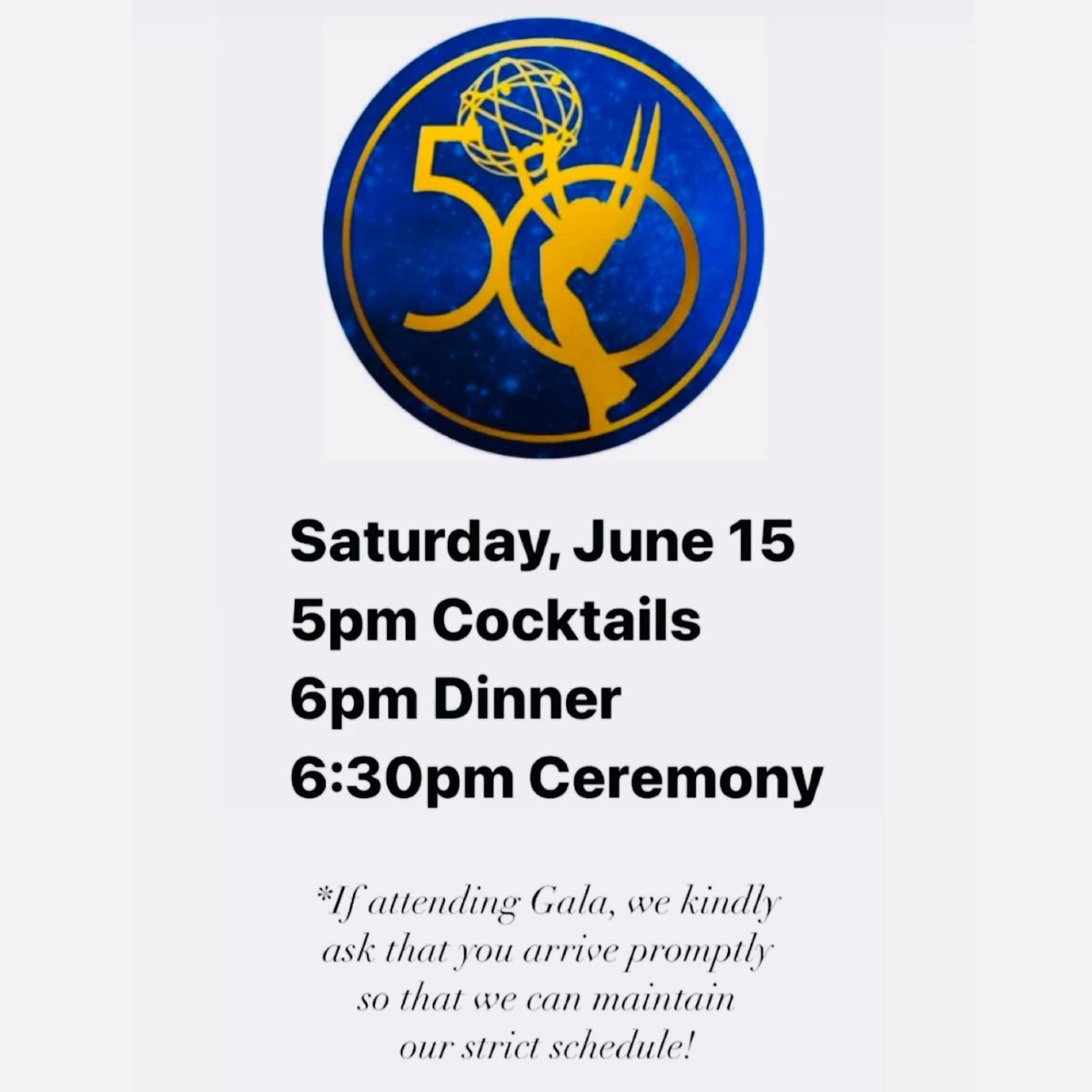 SoutheastEMMY's tweet photo. If attending the festivities this upcoming Saturday, we kindly ask that you arrive on time - and - in black tie/formal attire! ⭐️ #redcarpetready #EmmySE #southeastemmys #atlantamedia #media #journalism #emmyawards #emmy #emmys #atlanta #televisionacademy #natasse #YEAR50 🥳 https://t.co/5MttWSgKPC
