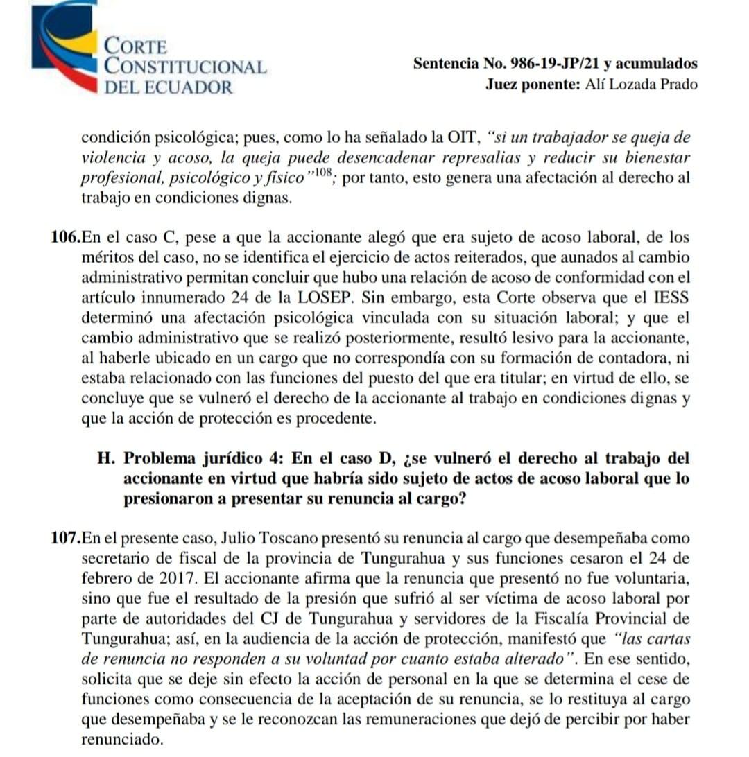 ‼️LEAN este importante fallo de la Corte Constitucional sobre el «ACOSO LABORAL»

🔹Cambio administrativo a un cargo que no corresponde con su formación

🔹Trabajo en condiciones dignas

🔹Represalias contra el trabajador

🔹Discriminación

⭕ No olviden SEGUIRME. Miren 👇