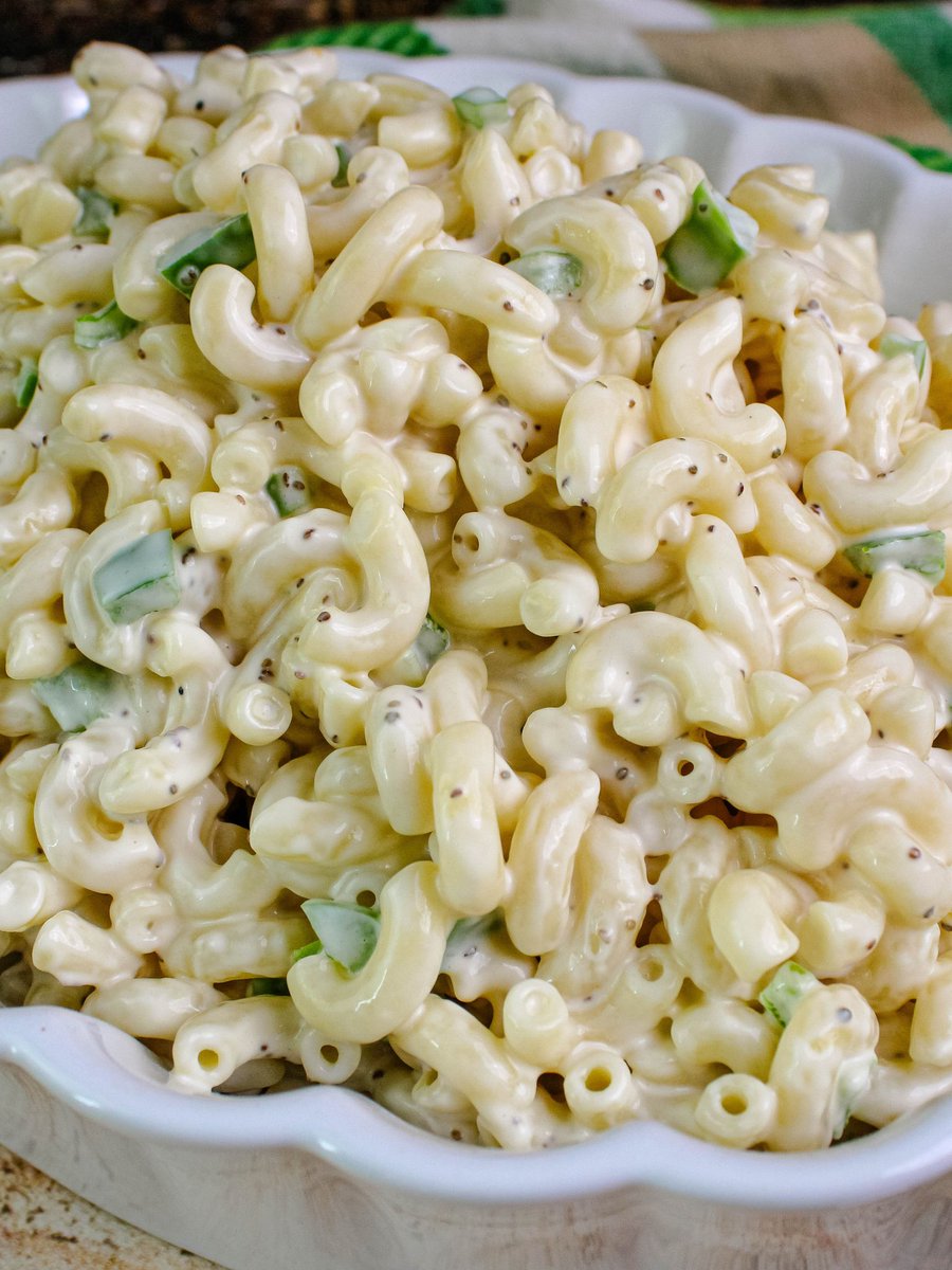 "This is a family recipe from my husband's family. They owned a deli in New Jersey many years ago and this is the mac salad they made. Yum! It's always a hit." - Helene justapinch.com/recipes/salad/…