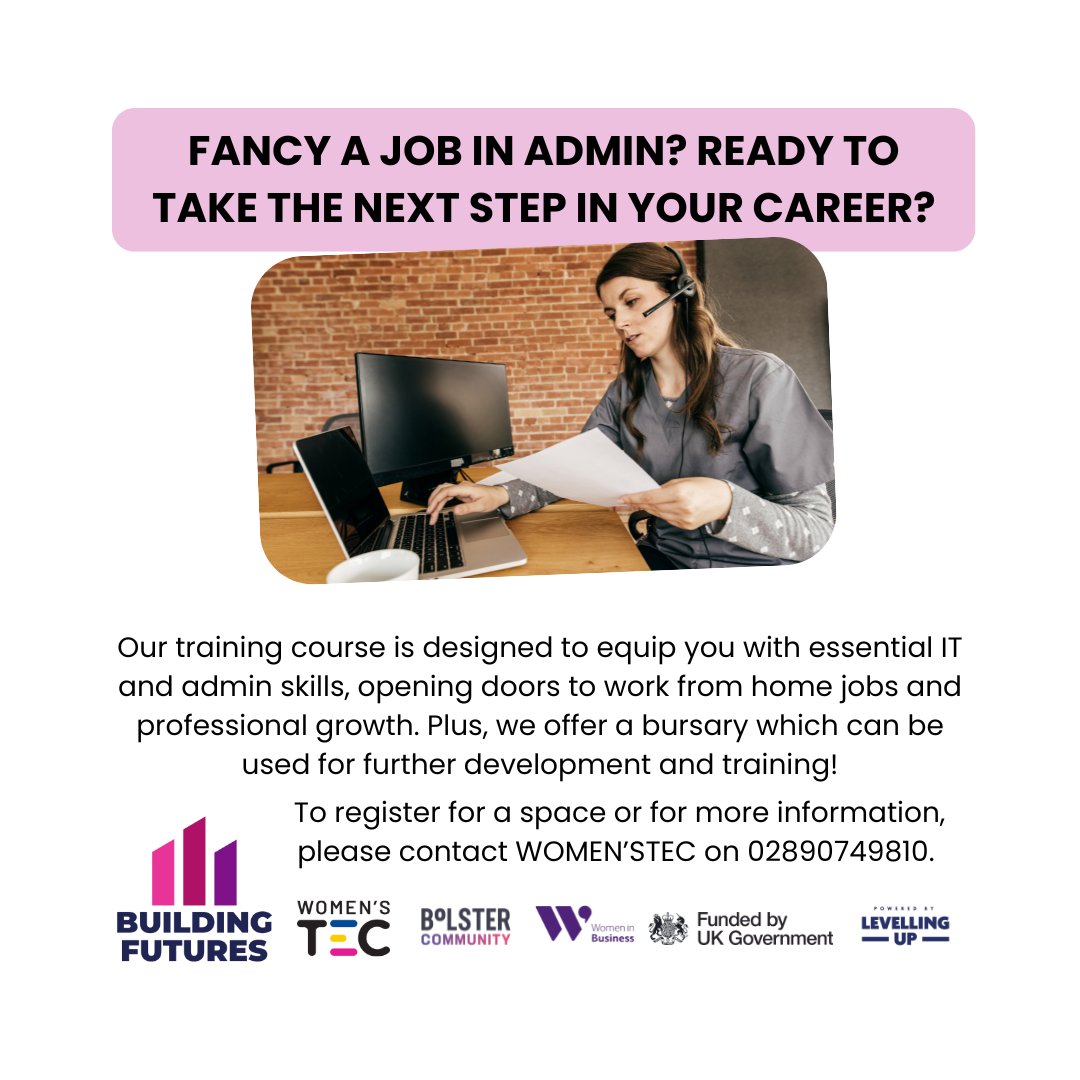 Are you unemployed and looking to start a new career? WOMEN'STEC has two fantastic courses just for you! 🌟

Don't miss these opportunities to shape your future! Secure your place today - contact WOMEN'STEC on 02890 749810.

#JobTraining #CareerDevelopment #BuildingFutures