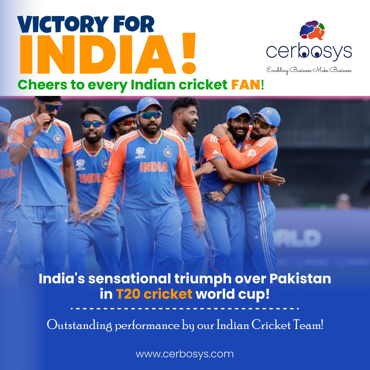 CerbosysTech's tweet image. What an incredible performance by our Indian Cricket Team! 💙 India has triumphed over Pakistan in a thrilling T20 match! 🎉
#TeamIndia #INDvPAK #CricketVictory #ProudIndian #T20Cricket