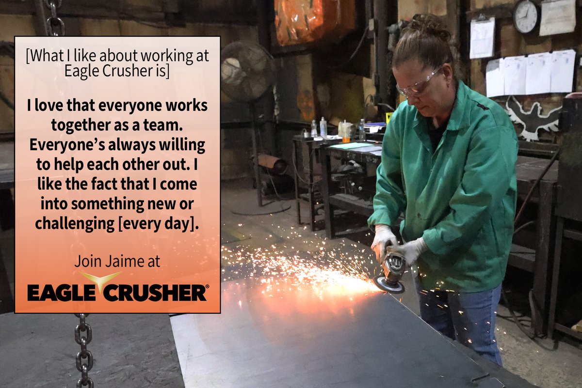 EagleCrusherCo's tweet image. Today, we're highlighting two fantastic employees. Meet Jaime, parts cleaner, and Rick, maintenance technician. You can join Jaime, Rick, and others by visiting our careers page.

#bucyrusjobs #ohiojobs #partscleaner #maintenancetechnician