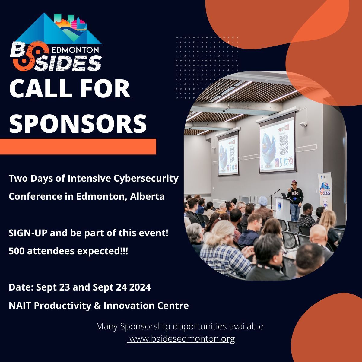 bsidesedmonton's tweet image. We are inviting organizations to sponsor BSides Edmonton, a top #cybersecurity event on September 23-24, 2024, at the NAIT Productivity and Innovation Centre. Learn more at buff.ly/44QQtBe. #AlbertaTech #sponsorship