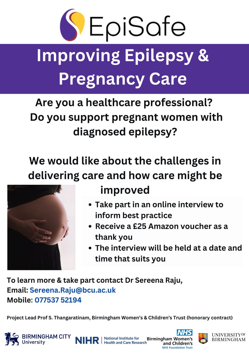 Are you a healthcare professional who supports pregnant women with epilepsy? We would love to hear about your experiences in an online interview. 
£25 voucher provided. 💙
<a href="/epilepsysociety/">Epilepsy Society</a> <a href="/epilepsyaction/">Epilepsy Action</a> <a href="/PrinjaPaarul/">ℙ𝕒𝕒𝕣𝕦𝕝 ℙ𝕣𝕚𝕟𝕛𝕒</a> <a href="/BWCresearch_OBS/">chloe</a> <a href="/Liz8ailey/">Dr Liz Bailey 💙</a> <a href="/StoneHandley/">Ruby Handley-Stone</a> <a href="/epilepsymidwife/">Kim Morley</a>