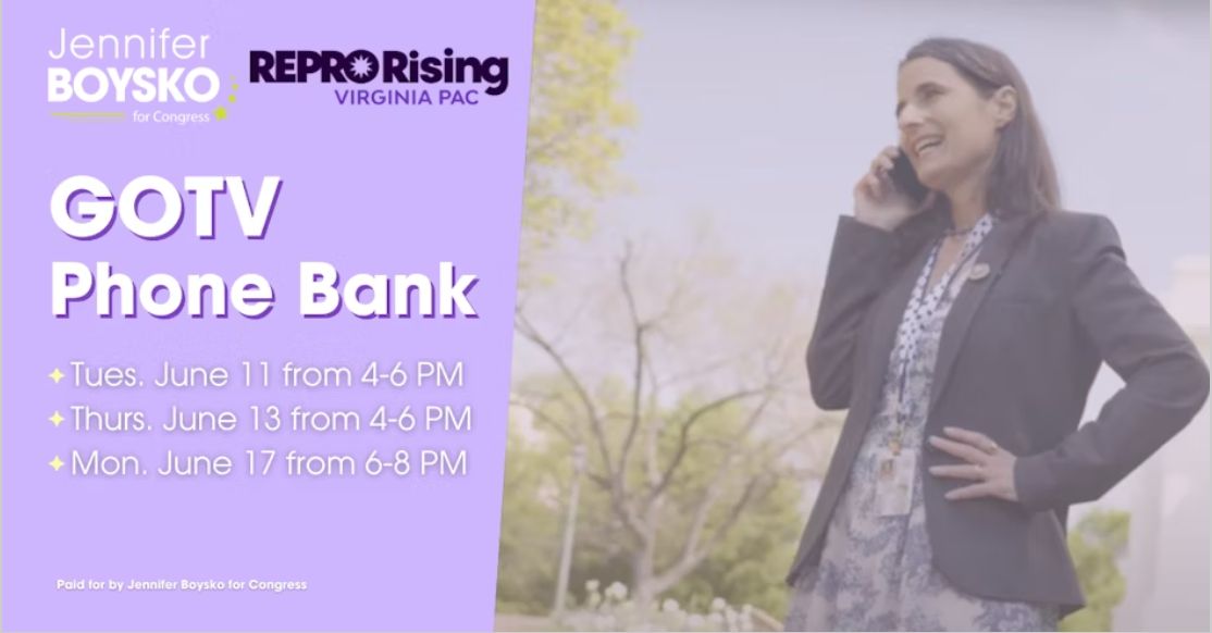 JenniferBoysko's tweet photo. https://t.co/89QUyfYM7A
Join @REPRORising_VA PAC and #TeamBoysko to make calls around the district to get out the vote! You can make calls wherever you are - or come by the office for camaraderie! #VA10 #ElectWomen #VoteJune18 #Boysko4Congress https://t.co/N0MDkaemiv https://t.co/DYmwp1SNHE