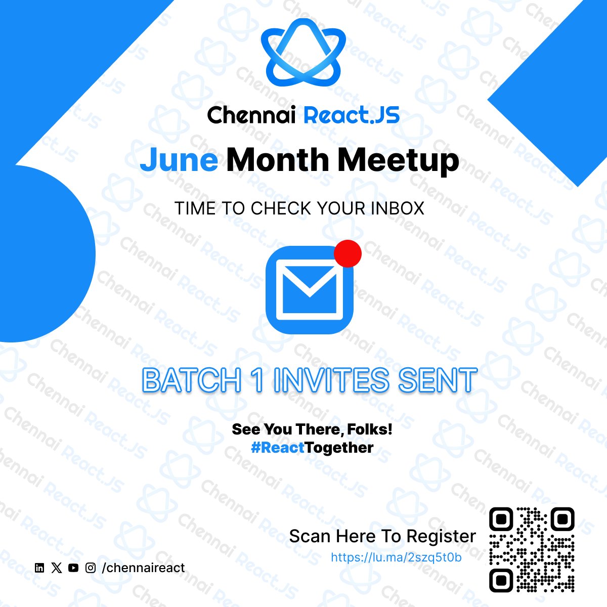 chennaireact's tweet photo. π Big news! Batch 1 invites for our React Community Meetup are out! π¨ Check your emails to confirm your spot for an evening of learning and fun on June 29th, 2-5 PM. Didnβt get an invite? Stay tuned, more coming soon! ππ
#ChennaiReact #ReactTogether #ReactJS #TechEvents https://t.co/srG0ND3pOo