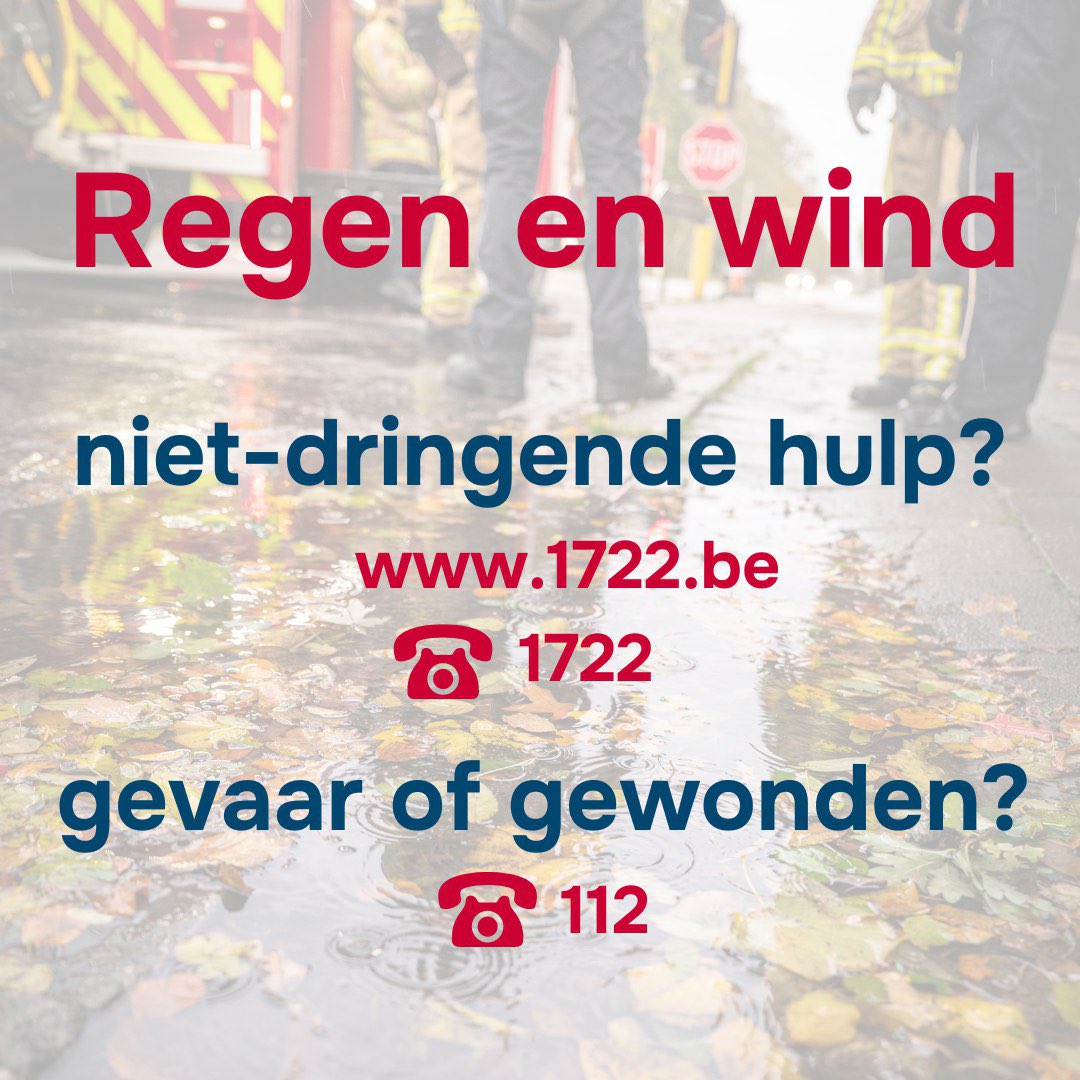 Vandaag is het code geel voor #onweer. 🟡Heb je wateroverlast of zelfs stormschade?  Meld het via 1722.be of bel naar 1722. We proberen zo snel mogelijk te helpen. Bel 112 enkel bij levensgevaar!