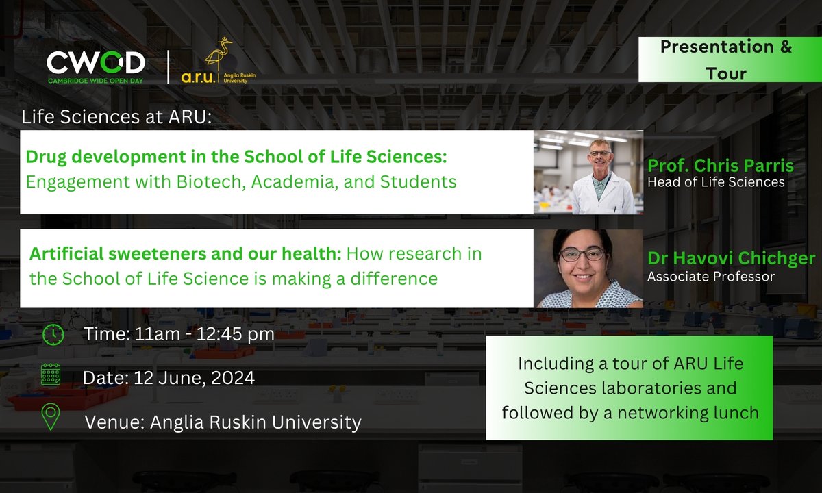 AngliaRuskin's tweet photo. Two days to go until Cambridge Wide Open Day! Join us as we showcase our facilities and cutting-edge research from the Schools of Life Sciences and Computer Sciences.
Make the most of your day: https://t.co/x0XNF1dCvP
Register here: https://t.co/TxHvPS50bg
#CWOD #ARUProud https://t.co/be8zpHc4Uk