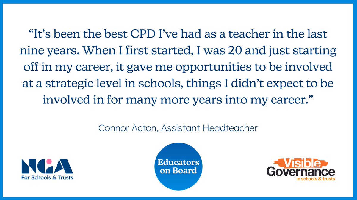 NGAMedia's tweet image. Calling all educational professionals!

Becoming a governor or trustee is a hugely rewarding &amp;amp; CV-enriching thing to get involved in! We encourage educationalists to join boards, especially at other schools - it's fantastic CPD + good practice!

Read on:👉nga.org.uk/news-views/dir…