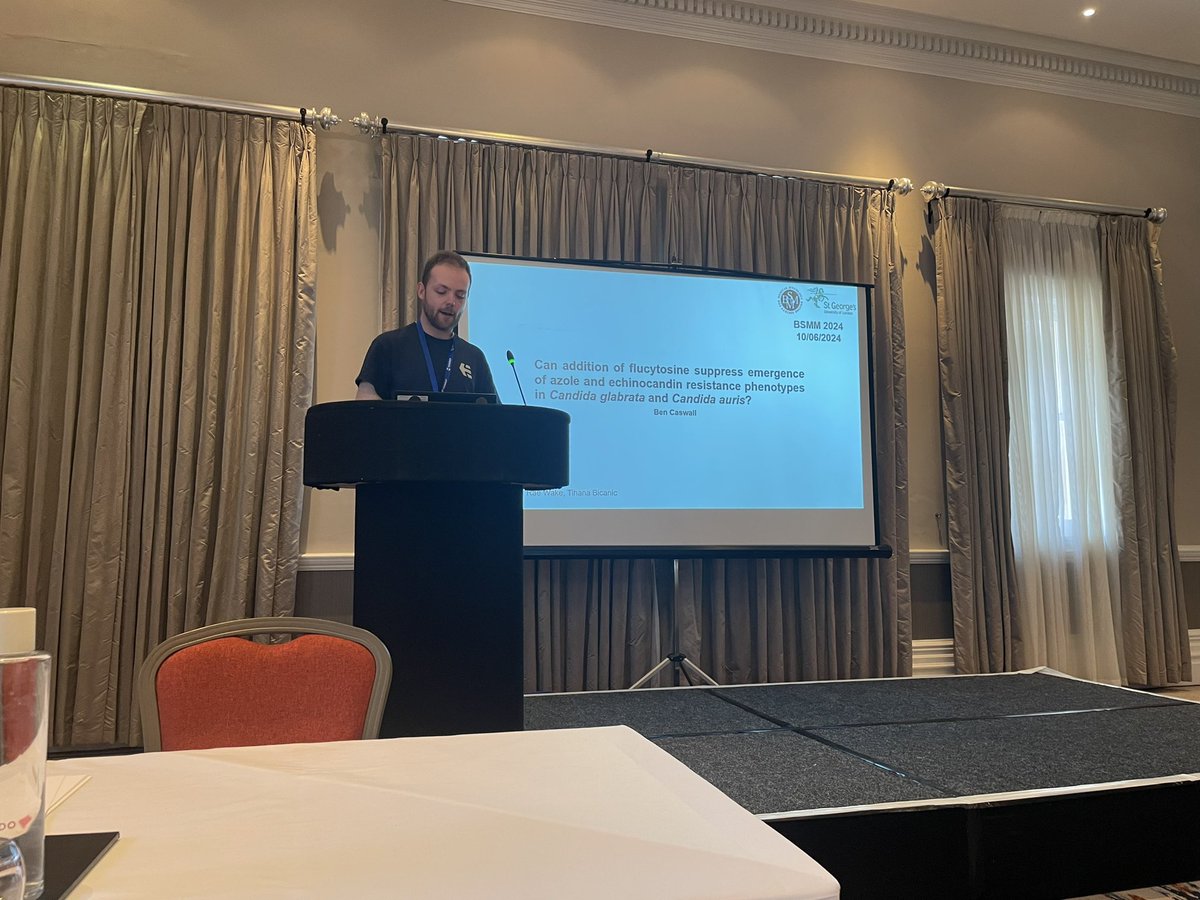 forestcita's tweet photo. @MRCcmm @DanJ910 “In vitro fluconazole exposure drives resistance in Candida glabrata, mimicking in vivo resistance emergence during fluconazole treatment - and is delayed by addition of 5-flucytosine” was presented by Ben Caswell from @StGeorgesUni https://t.co/7tUJ3gNt6R