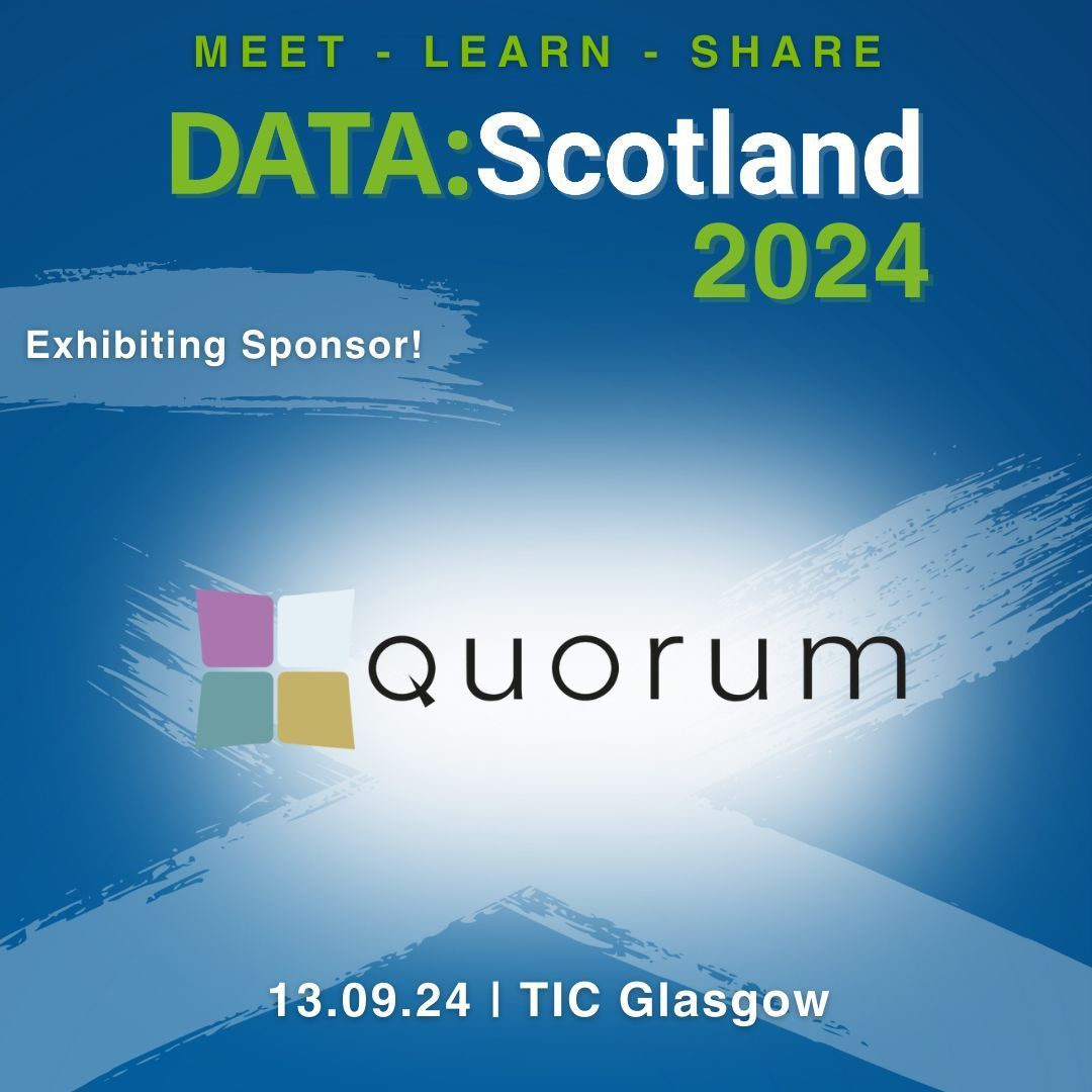 Thank you to <a href="/QNRLtweets/">Quorum</a> who are returning to #DataScotland2024 as an exhibiting sponsor - we're excited to have them back! 💚💙 Drop by their stand on the day and say hello! 

Check out their website: buff.ly/3uB7jnz 

#DataEvent #Data #AI #DataCommunity