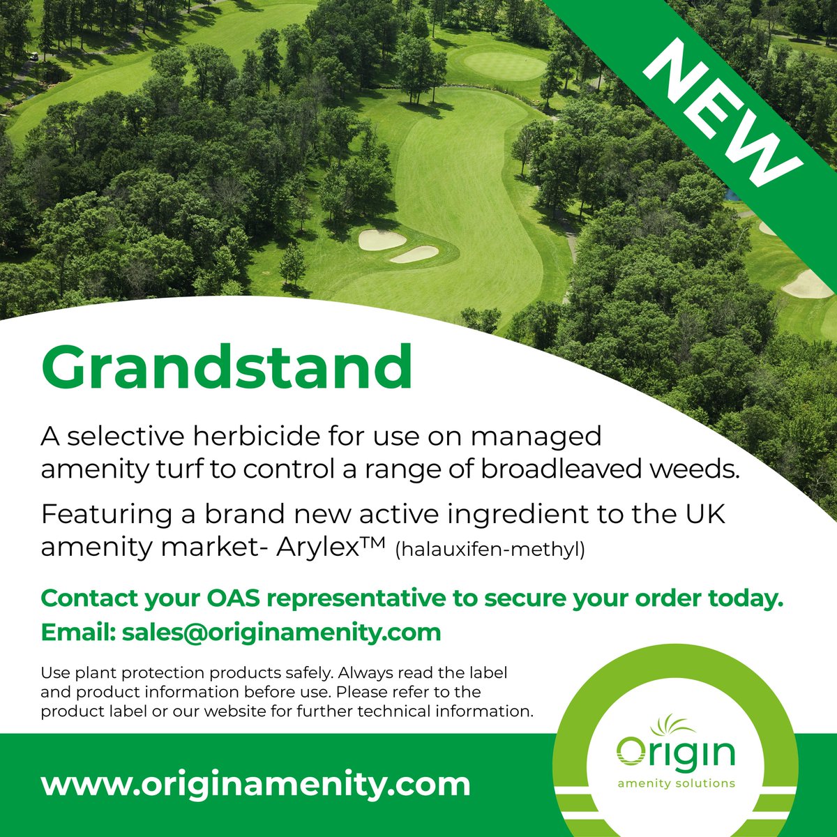 OriginAmenity's tweet photo. #OriginAmenitySolutions are proud to be stocking Grandstand, a new selective herbicide offering unrivalled protection for your turf.

Grandstand can be applied to a range of managed amenity turf such as fairways, tees and other sports pitches.

Offering control over a variety of weeds, this product is perfect to give your turf effective protection and keep it in prime condition all year round.

Call our team on 0800 138 7222 or email us on sales@originamenity.com to secure your order today!