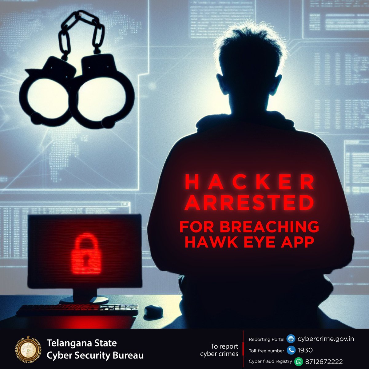 anusha_puppala's tweet photo. The Telangana Cyber Security Bureau (TSCSB) has arrested a 20-year-old hacker from #Delhi responsible for compromising the #HawkEyeapp and other critical data.
@TSCyberBureau @digitaldutta
@TelanganaCOPs #Hyderabad https://t.co/aPliIL5EGG
