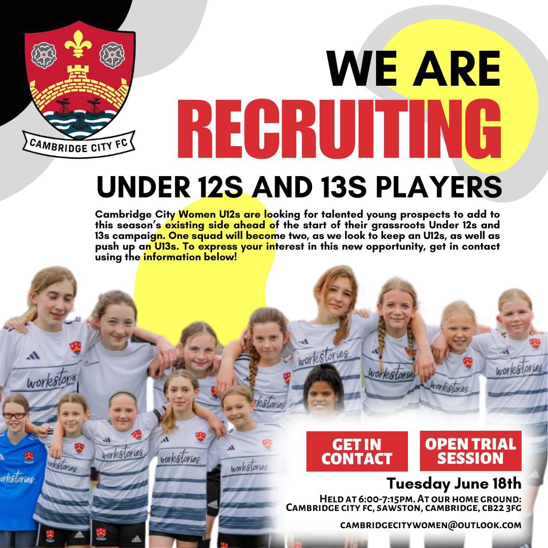 cambscitygirls's tweet photo. Current U10s and wanting to play up? 
Current U11s or U12s and wanting a new challenge? Get in touch with us and explore all possibilities on offer!

To express your interest in this new opportunity, get in contact using the information below!

📧 Cambridgecitywomen@outlook.com https://t.co/sLrvYS9acg