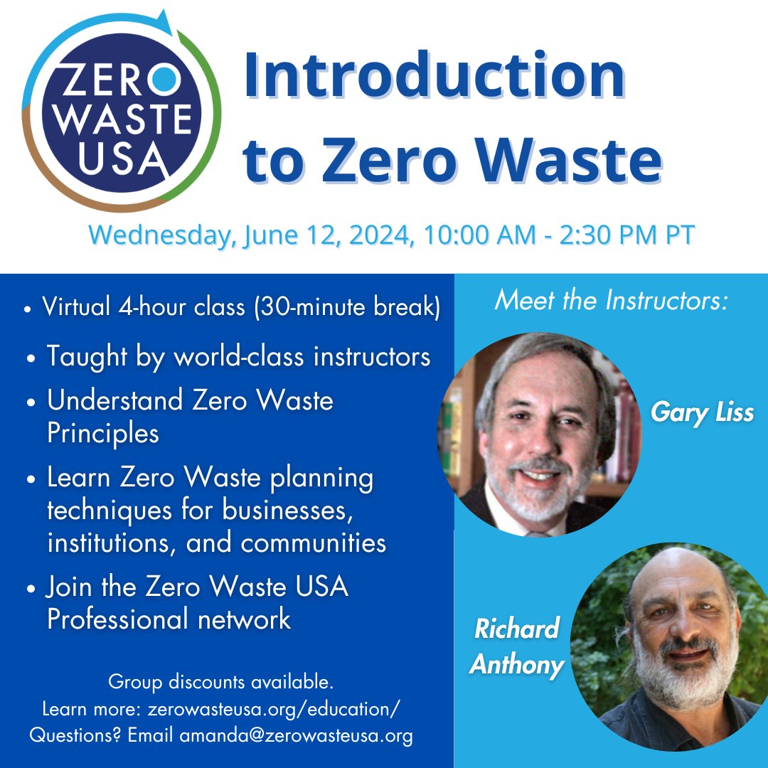 Join the Introduction to #ZeroWaste Class on Wednesday, June 12, 2024. This four-hour online class (with a 30 minute break) focuses on an introduction into Zero Waste principles &amp; planning techniques for #businesses, #institutions, &amp; #communities.

events.humanitix.com/izwjune2024