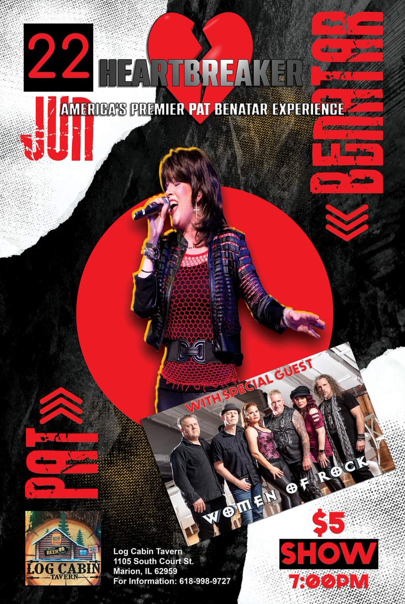 HeartbreakerNSH's tweet photo. Marion, IL! June 22nd

#music #thelowryagency #davidlowry #Nashville #musicians #guitar #guitarplayers #guitarist #rockmusic #hardrock #classicrock #heartbreakertribute  #patbenatar
#neilgeraldo #missygarnett #livemusic #events #concerts #tributeband #logcabintavern #marion #IL https://t.co/w9wi44pB11