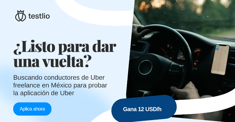 TestlioNetwork's tweet photo. 🚀 ¡Sal a la carretera con Uber! 🌇 Mexico, estamos buscando conductores para probar la aplicación de Uber 💫 Nuestros pagos empiezan en 12 USD/h. ¡Aplica hoy y hagamos que cada viaje sea un placer! 🛵💨 Principiantes en pruebas son bienvenidos a participar.