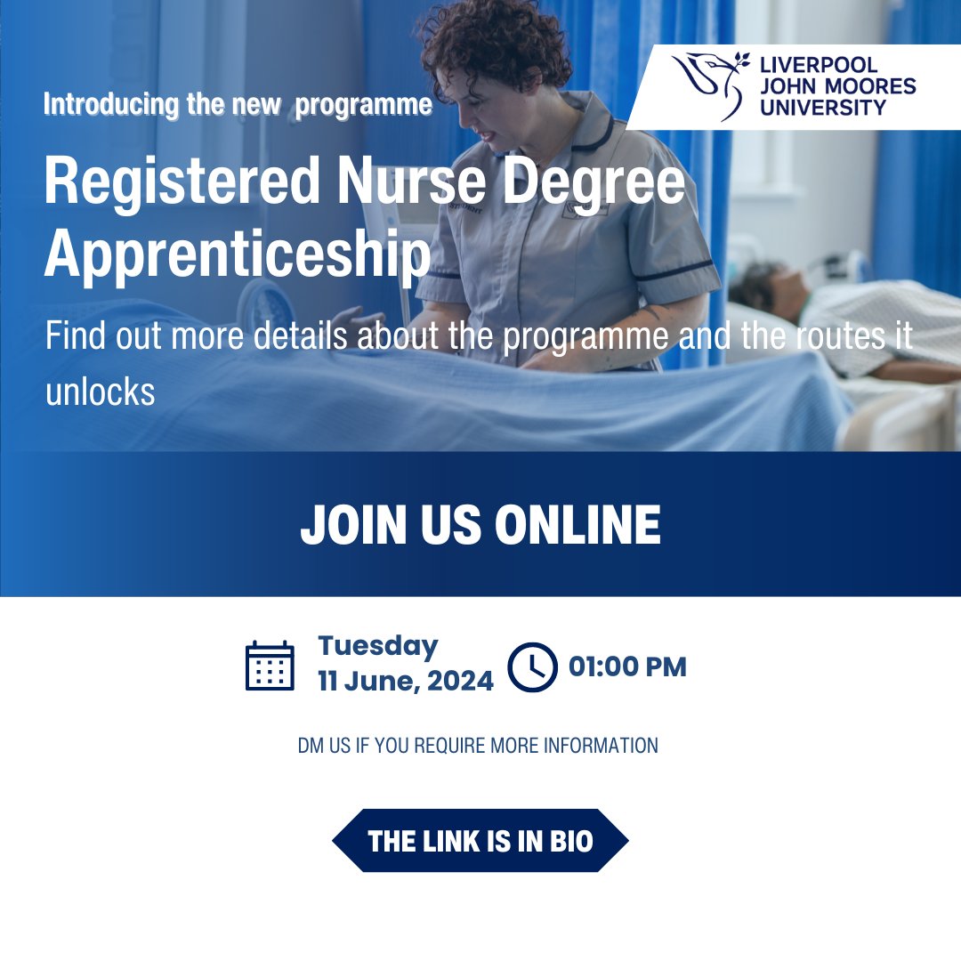 ljmuda's tweet photo. Attention healthcare employers!   Join our webinar tomorrow at 1pm to learn about our new 37-month apprenticeship covering Adult, Child, and Mental Health fields ➡️📷 https://t.co/5xCThItyYy… #ljmudegreeapprenticeship #healthcarejobs https://t.co/Kmt7ZGlh1h