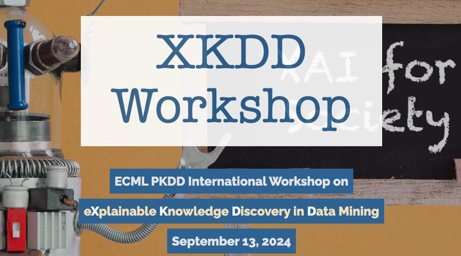 📣 #CFP: eXplainable Knowledge Discovery in Data Mining (#XKDD2024) <a href="/ECMLPKDD/">ECML PKDD</a> 

Join us in building trustworthy AI together! 🤗
We welcome works on #XAI for Responsible AI, Fairness, benchmarks, case studies &amp;more!
📅Submit by June 21

xkdd2024.isti.cnr.it