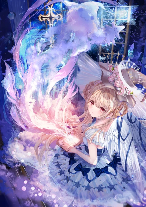 #みんなの傑作を集めたSNS展示会自分が好きな青の天使魔女のイラストですメルヘン世界の魔女や妖精を描いています 