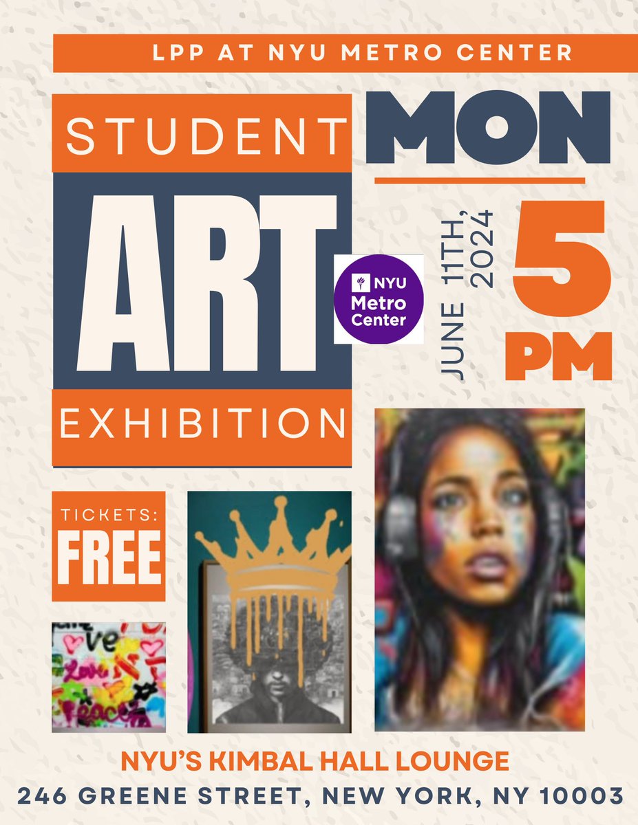 metronyu's tweet photo. Join the #LibertyPartnershipsProgram (LPP) @metronyu for an #artexhibition featuring #studentartists from Landmark H.S. Experience their “Voices of Tomorrow” art installation & spoken-word poetry at @nyuniversity's Kimball Hall Lounge today at 5pm. https://t.co/RcxvFAUu3c