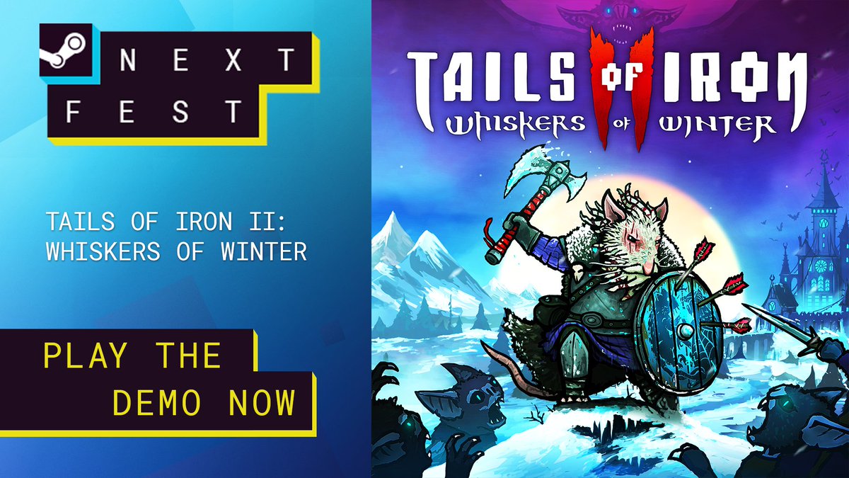 We're super happy to announce that our Tails of Iron 2: Whiskers of Winter demo is available now as part of the Steam Next Fest! Welcome back to the Ratdom! 🐀⚔️🦇 #whiskersarecoming

store.steampowered.com/app/2473480/Ta…