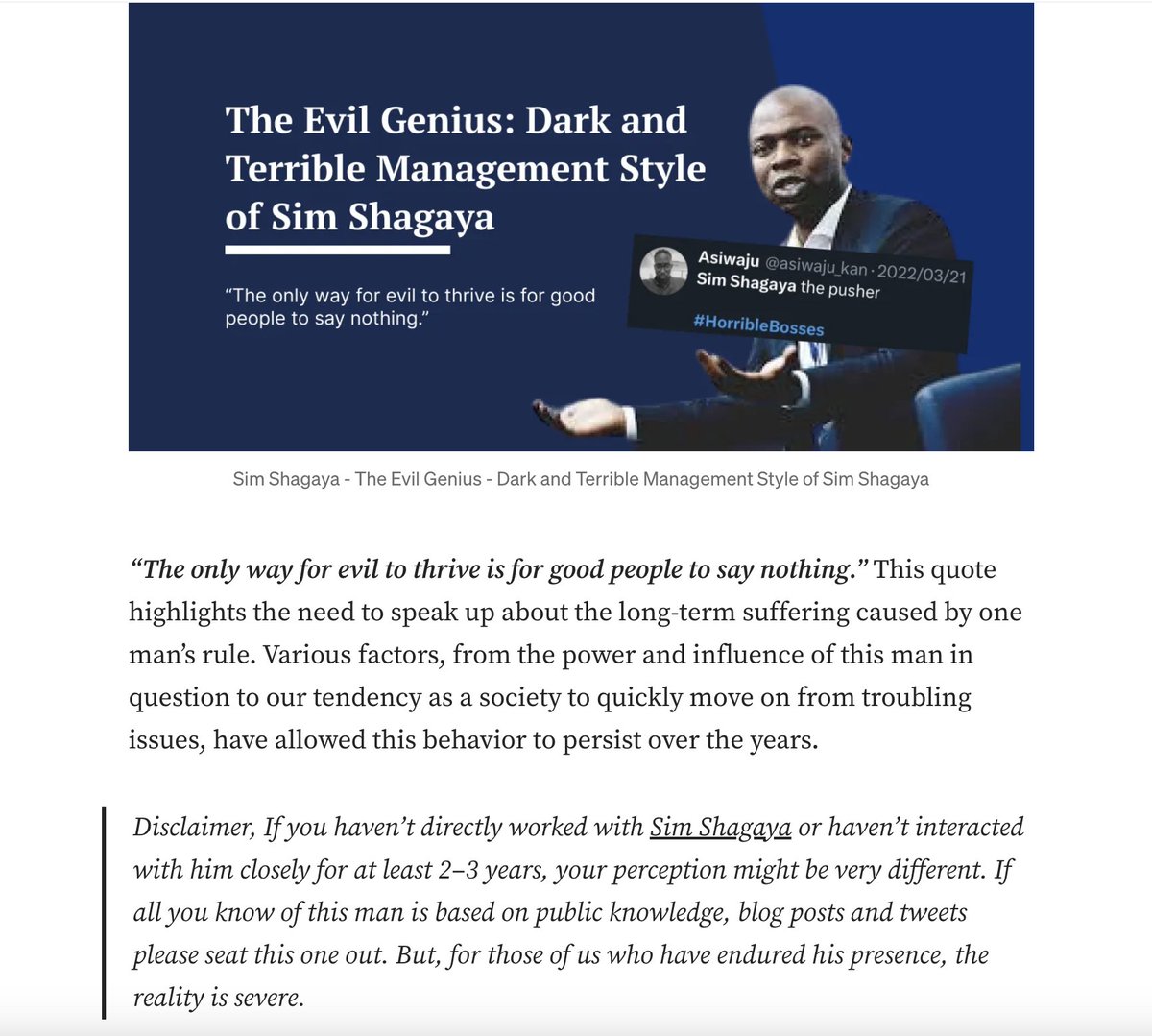 Sdwilliam_'s tweet photo. “The only way for evil to thrive is for good people to say nothing.” This is the quote that inspired my piece. Few people I saw here inspired me to speak up. Pleas read - 👏🏼
#horriblebosses @simshagaya @elishaayooluwa
#horribleworkplace @ulessonapp @mivauniversity https://t.co/4mJTBHO0Pd