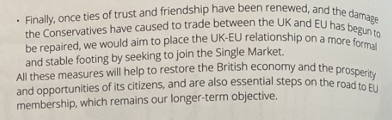 HenryRiley1's tweet photo. NEW

Liberal Democrat manifesto pledges to take the UK back into the EU single market

"these measures will help to restore the British economy... and are also essential steps on the road to EU membership, which remains our longer-term objective"

@LBC https://t.co/5A08RvhxgR