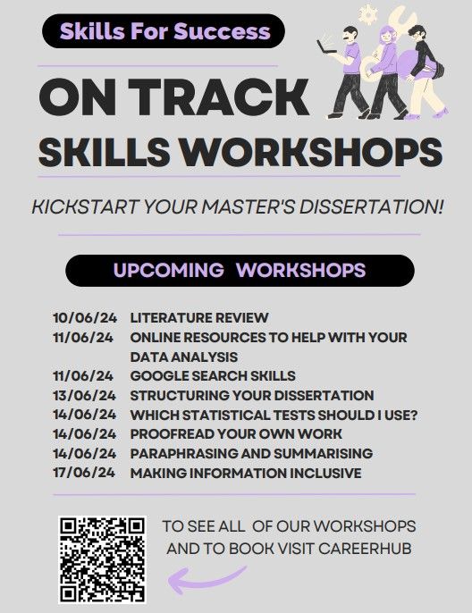 EssexPsychology's tweet image. 📢 Attention PGT students! Don't miss out on the Skills for Success On Track workshop series starting today! It runs for the next two weeks, so choose your sessions and book on!
#essexpsychology #PGT #MastersDissertation