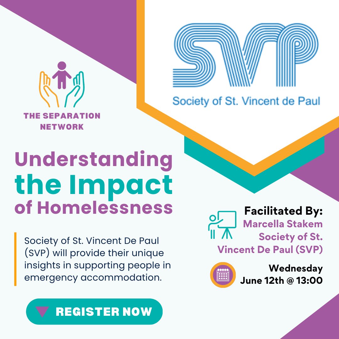 The Separation Network is hosting an informative workshop facilitated by <a href="/SVP_Ireland/">SVP - Ireland</a> on June 12th. SVP will provide their unique insights in supporting people in emergency accommodation and the impact of homelessness on families.

Learn more here: onefamily.ie/understanding-…