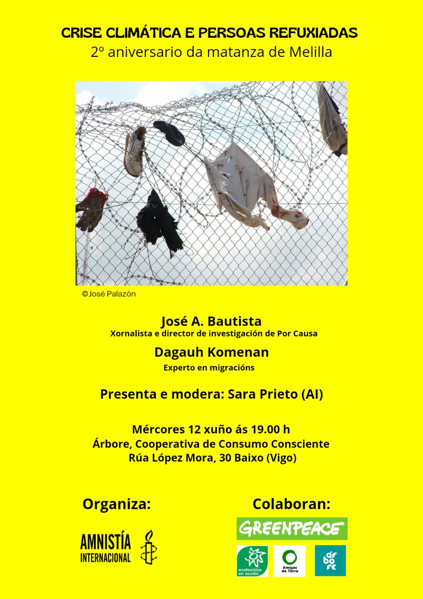 Amnistia_Vigo's tweet photo. ✅Que ten que ver o cambio climático coas #migracións❓
✅Quen son as persoas #refuxiadas climáticas❓
Non perdas este faladoiro co historiador marfileño @dagauh e o xornalista @JoseAntonio_BG de @porCausaorg
🗓️Reserva a data! mércores 1⃣2⃣X ás 19.00 https://t.co/N509OKbakW