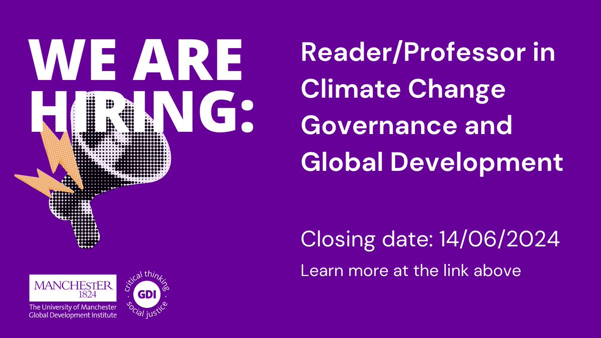 Come work with us! 👋

We are still accepting applications for a Reader/Professor in Climate Change and Global Development until 14th June!

Please RT and share with others who may be interested... 

For more info about the role, see here: loom.ly/9INb-nY