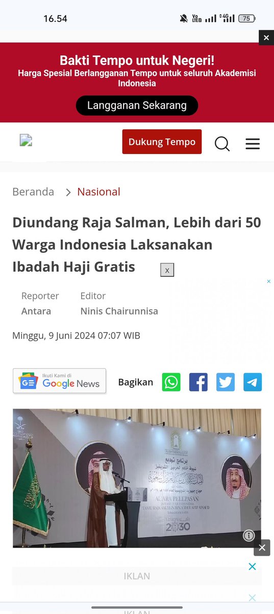 Sebanyak lebih dari 50 warga Indonesia berangkat ke Tanah Suci untuk melaksanakan ibadah haji atas undangan Raja Arab Saudi, Salman bin Abdulaziz Al Saud. Mereka bisa menunaikan ibadah haji secara cuma-cuma.

Haji Ramah Lansia
#HajiIndonesia 

nasional.tempo.co/read/1877656/d…
