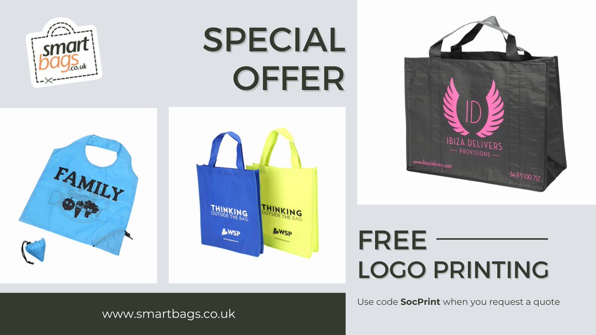 Smartbags's tweet photo. Get Custom-Printed Bags with your logo printed for FREE!
โ
Screen-printing only
โ
Available with Non-woven, Nylon and rPET bags only
Visit our materials page for links to these fabrics: https://t.co/dOcvCpXaM0
** See comment for more info. **
#customswag #specialoffer https://t.co/GUud2T4LVQ