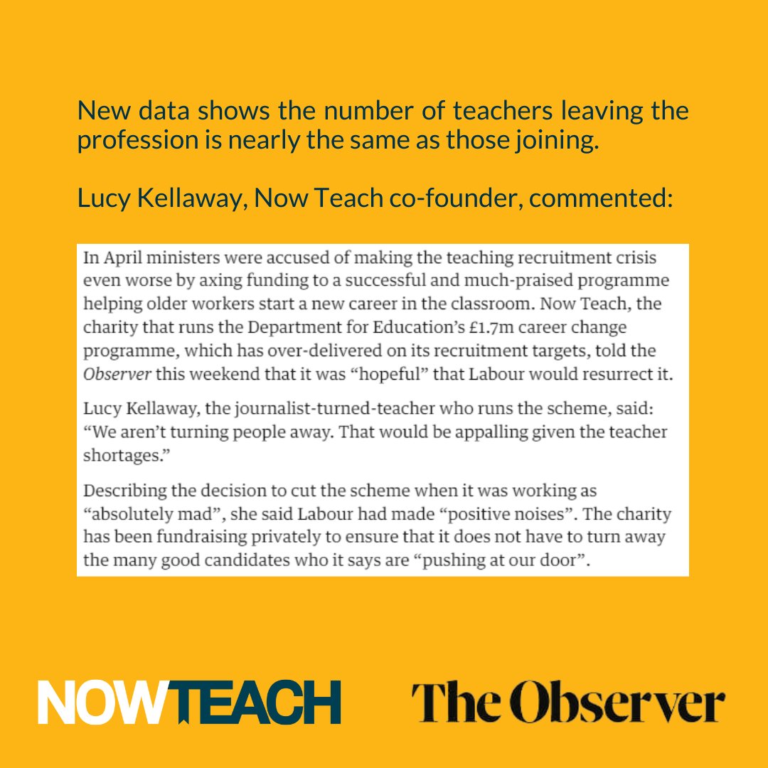 New data shows the number of teachers leaving the profession is nearly the same as those joining - @LucyKellaway commented on the data in the Observer.

Another clear sign, if needed, that teacher recruitment and retention remain priorities in education.