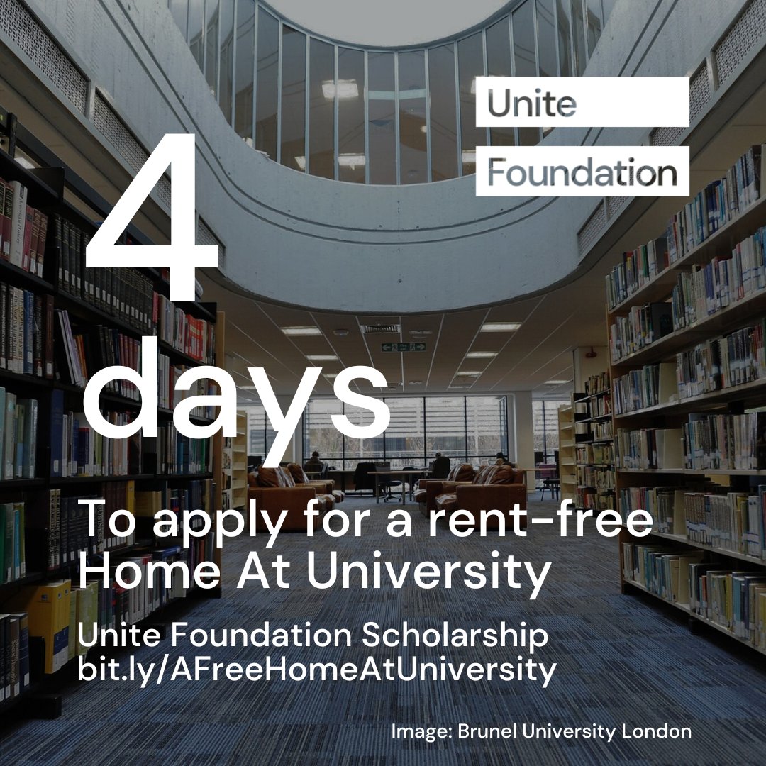 4 days left to apply for a rent-free #HomeAtUniversity! If you’re care experienced or estranged, 25 or under, you could be eligible for the Unite Foundation scholarship. Apply by Friday 14th June at  bit.ly/AFreeHomeAtUni…… #estranged #careexperienced #university #student