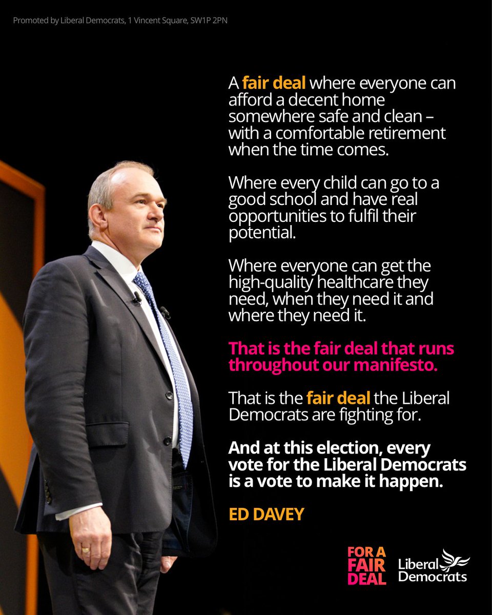This is the Fair Deal that runs through our manifesto. 

Every vote for the Liberal Democrats is a vote to make it happen. 🔶