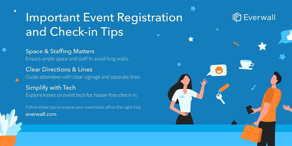 everwall's tweet image. Don’t let long lines ruin your event. Learn how to streamline check-in with these tips! 

#EventEfficiency #QuickCheckIn #EventManagement #HappyAttendees #EventTips