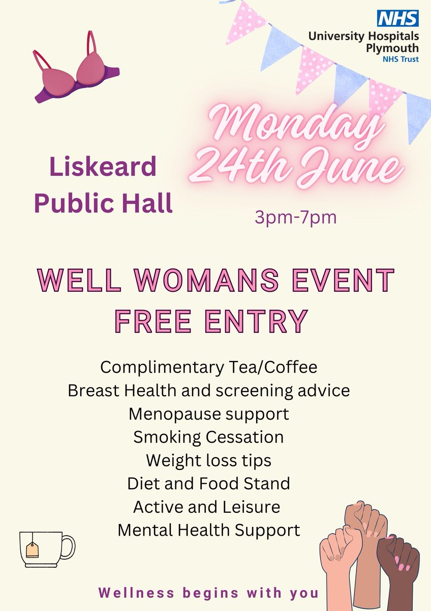 Well Womans Event, Liskeard Public Hall Monday 24th June.